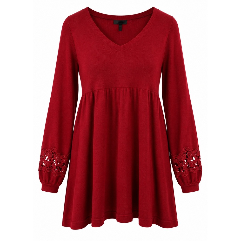 Alfani Tunic Knit Sweater Dress Red Crochet Cuff Holiday Eleevated Women XL